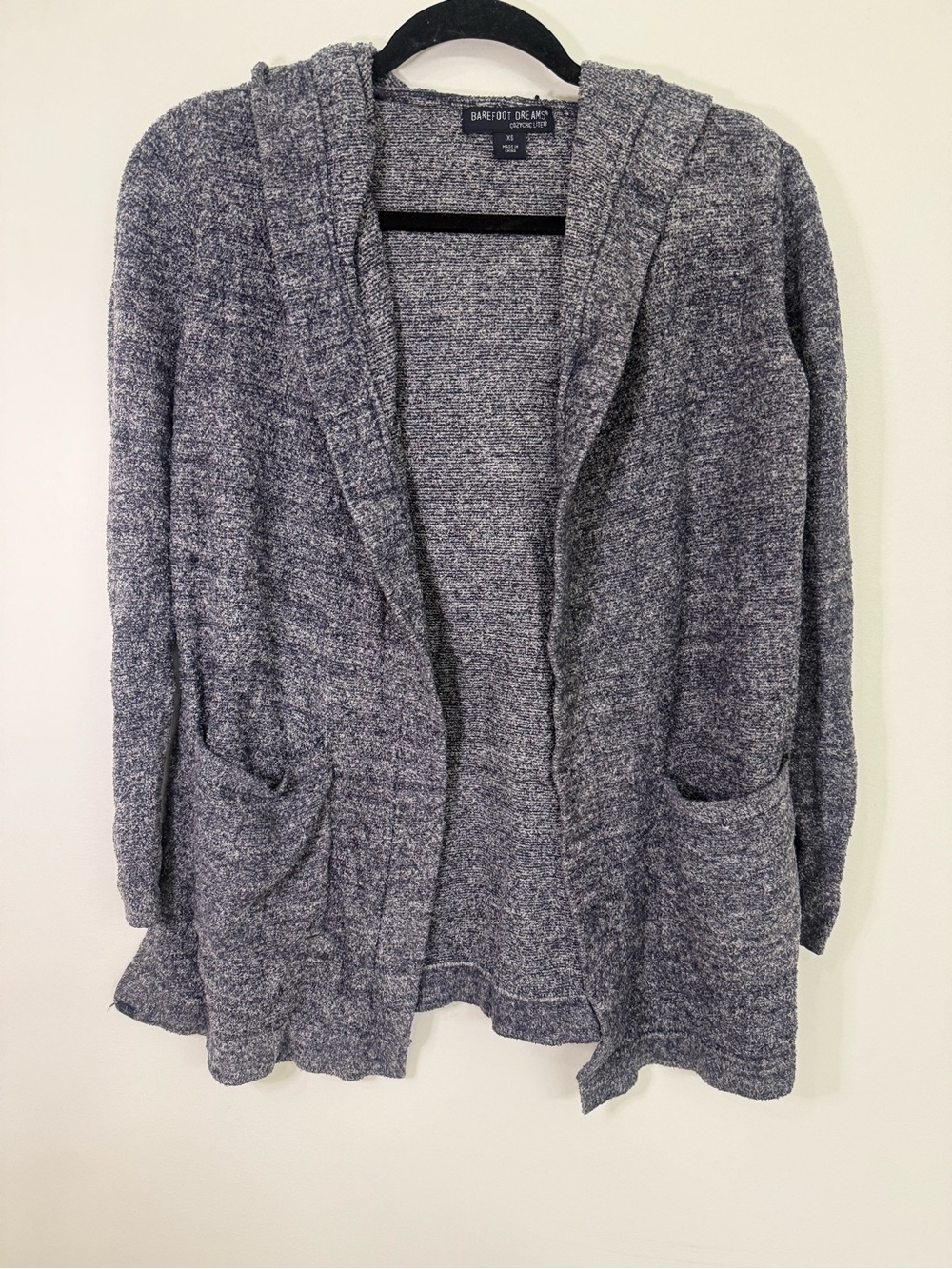 Barefoot Dreams Cozy Open-Front Hooded Sweater - navy/grey size xsmall